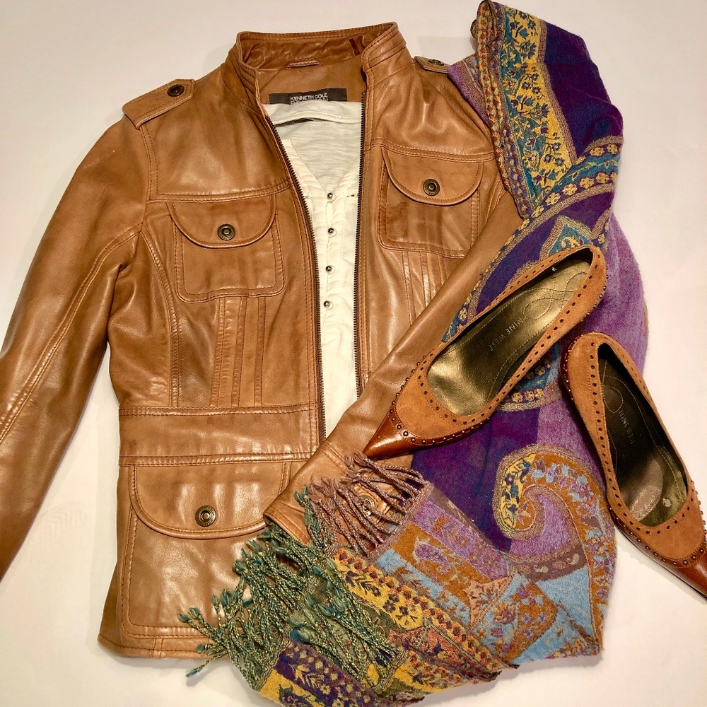 Classic light brown soft fitted leather jacket